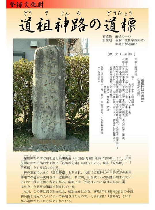 写真に続いて説明 道祖神路の道標の画像