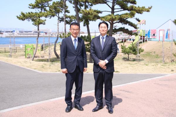 山田市長と橋本町長（サイクルスポーツセンターにて）